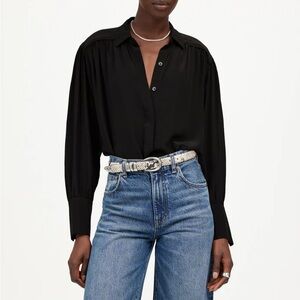 Madewell‎ Long-Sleeve Button-Front Top in Black size XS NWT NT224